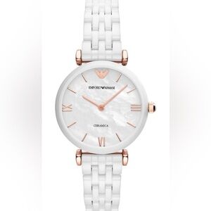 Emporio Armani White Ceramic Watch with Rose Gold Accents